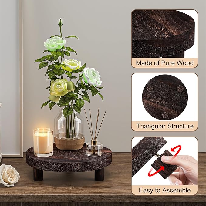 Wood Plant Stand Indoor Outdoor, 12/10/8/6" Round Wood Riser for Decor, Wooden Stool Display Stand Flower Pot Holder Small Planter Tray Modern Potter Decorative for Desktop Counter Room