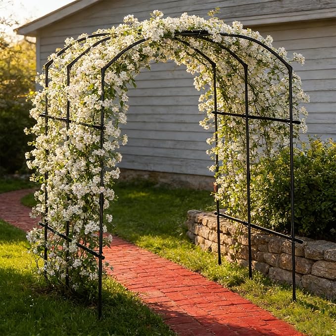 DoCred Tall Garden Arch Trellis for Climbing Plants, 87in Tall Metal Plant Support Trellis Archway for Climbing Vine Vegetable/Fruit/Flower Outdoor Yard Lawn Garden Arch Tunnel Trellis