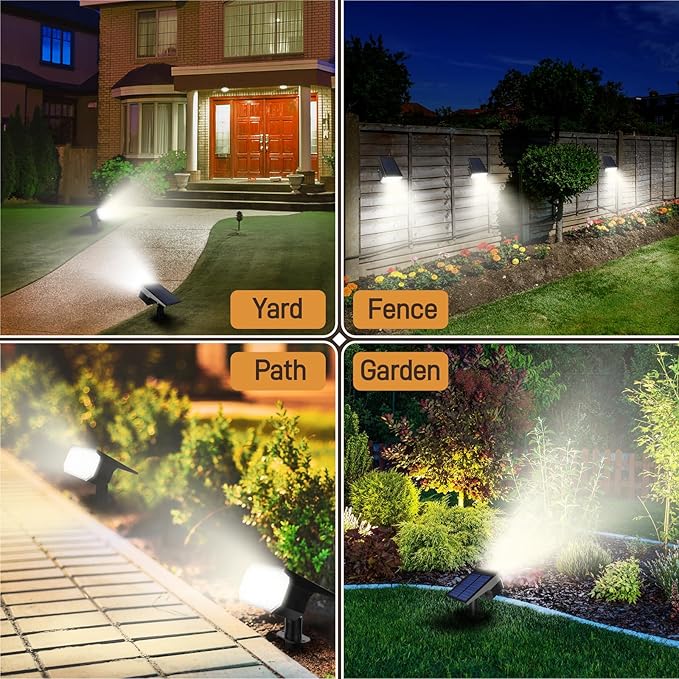Solar Lights Outdoor Waterproof IP65, 7 Lighting Modes Color Changing 26 LED Solar Spot Lights Outdoor for Yard Garden Pathway Christmas Decor (Warm White, 2 Pack)