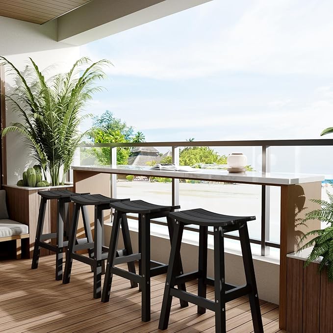 Stoog All-Weather Bar Stools Set of 2, 28" Height Outdoor Bar Stools with 400 lbs Weight Capacity, Low Maintenance, for Patio, Deck, Kitchen Counter, and Garden, Black