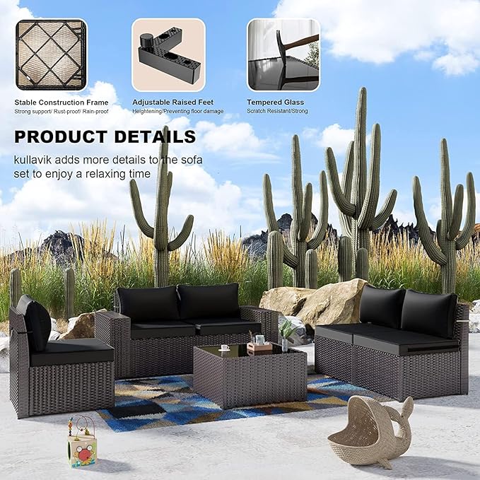 Kullavik 12 Pieces Outdoor Patio Furniture Set PE Wicker Rattan Sectional Sofa Patio Conversation Sets,Black