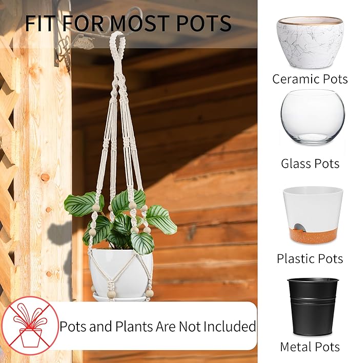 Macrame Plant Hanger - Fits 4 to 15 inches Pots for Indoor Outdoor, 43"/35"/29" Different Sizes Set, Ivory (POTS NOT Included)