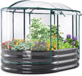 KING BIRD Raised Garden Bed with Cover Galvanized Oval Planter Garden Box Outdoor for Gardening, Vegetables, Flowers 47.2x35.4x11.8 in, Clear