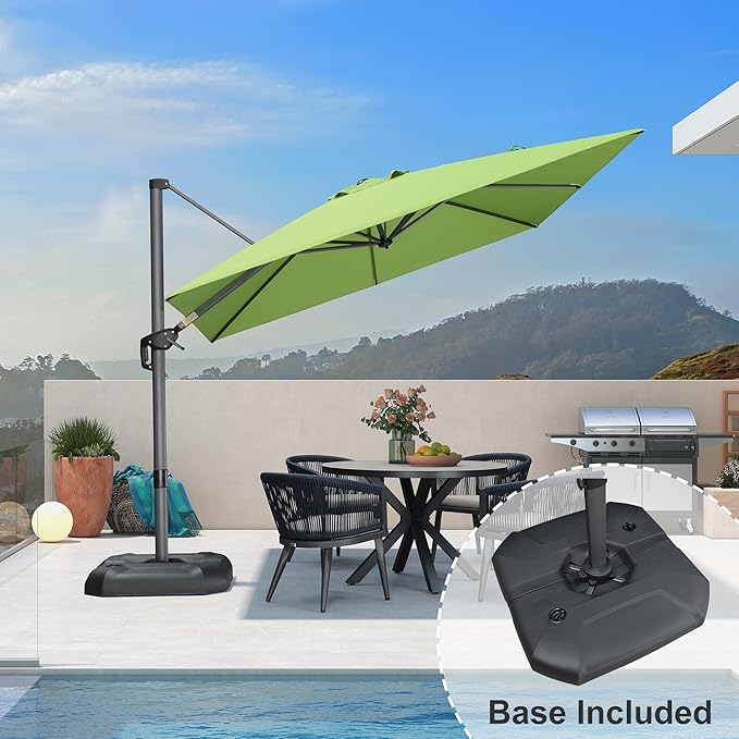 PURPLE LEAF 9 Feet Square Cantilever Umbrella Patio Umbrella with Base Outdoor Umbrella Aluminum Offset with 360-degree Rotation for Garden Deck Pool Patio Apple Green