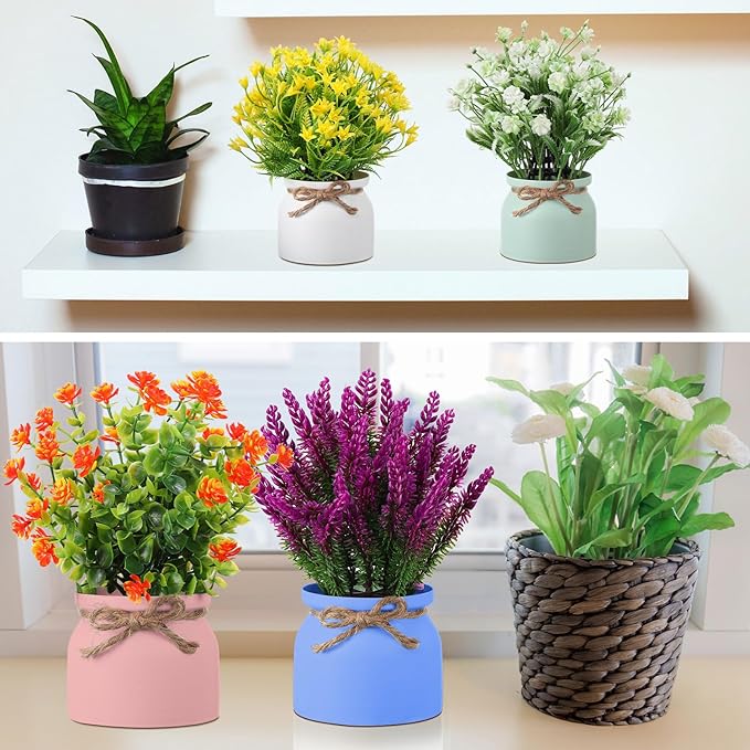 Cindeer 4 Pcs Large Artificial Potted Flowers Fake Potted Plants Plastic Faux Flowers for Home Decor Indoor Artificial Plants in Pots for Wedding Home Desk Tabletop Outdoor Office Kitchen (Classic)