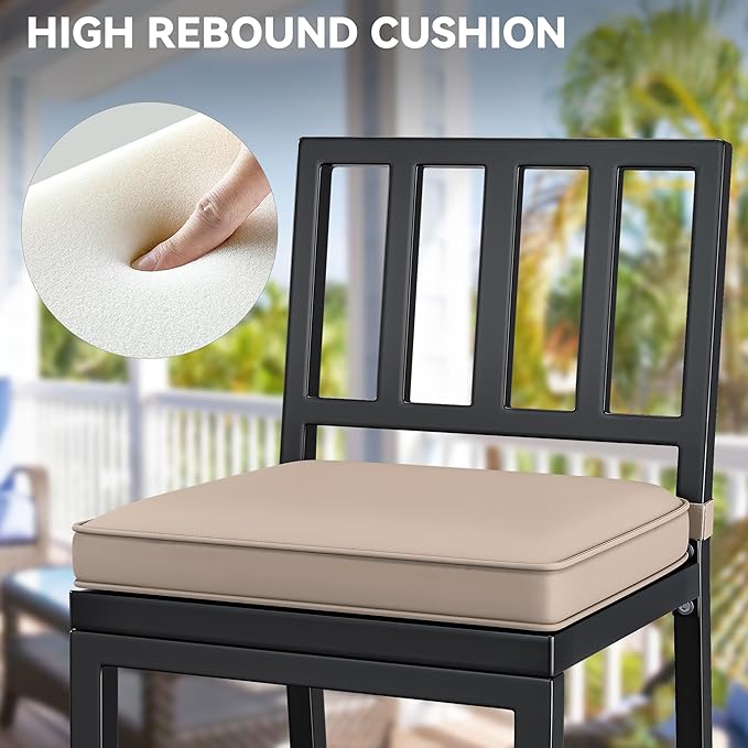 YITAHOME Outdoor Bar Stools Set of 2, Cushioned Metal Outdoor Bar Stools w/Vertical Stripe Back, All-Weather Patio Bar Stools for Balcony Backyard Porch Poolside