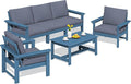 SERWALL HDPE Patio Conversation Set, 6-piece Sectional Outdoor Furniture Set, All Weather Outdoor Couch Set Patio Furniture Set for Deck, Lawn, Blue Frame with Grey Cushion