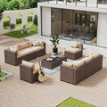 Aoxun 10 Piece Patio Furniture Set Wicker Rattan Patio Conversation Set Outdoor Sectional Sofa Set with Coffee Table and 4” Thickened Cushions, Beige(Waterproof Cover Included)