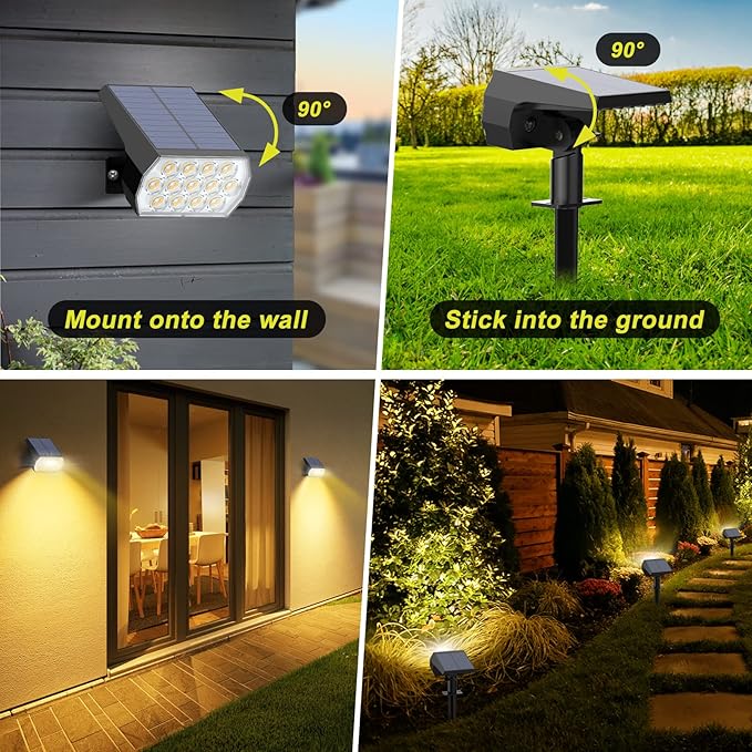 Solar Spot Lights Outdoor 8 Pack, IP65 Waterproof Solar Landscape Spotlights with 65 LEDs, 3 Lighting Modes Solar Garden Lights for Yard Pathway House Driveway (Warm White)