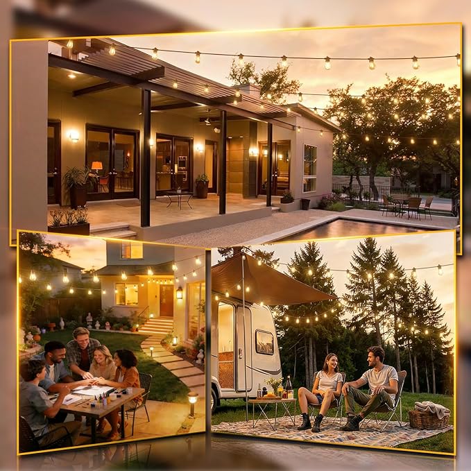 addlon 200FT(4-Pack*50FT) LED Outdoor String Lights with Edison Shatterproof Bulbs, Heavy-Duty and Weatherproof Strand, Commercial Grade Patio Lights, Decorative for Garden or Patio, Black