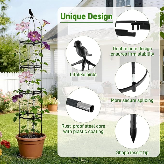 2 Pack Trellis for Climbing Planting Outdoor, 6ft Plant Trellis-Rustproof Metal Pipe with Heavy Duty Plastic Coated, Potted Plant Support for Clematis Vine Jasmine Support