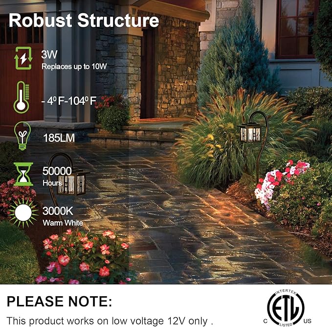 hykolity Low-Voltage Outdoor Integrated LED Landscape Lighting, 3W 185LM 12V-24V Oil-Rubbed Bronze Pathway Light for Yard Lawn, Die-Cast Aluminum Construction, 4-Pack, ETL Listed