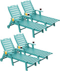 Carauci Lounge Chair Outdoor Set of 4, HDPE Chaise Lounge with Wheels, 5-Position Adjustable Backrest & 2 Cup Holders Patio Lounge Chair, All-Weather Pool Sun Lounger for Poolside, Backyard, Lake Blue