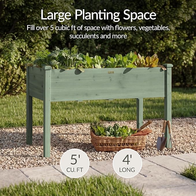 Best Choice Products 48x24x30in Raised Garden Bed, Elevated Wood Planter Box Stand for Backyard, Patio, Balcony w/Bed Liner, 200lb Capacity - Sage