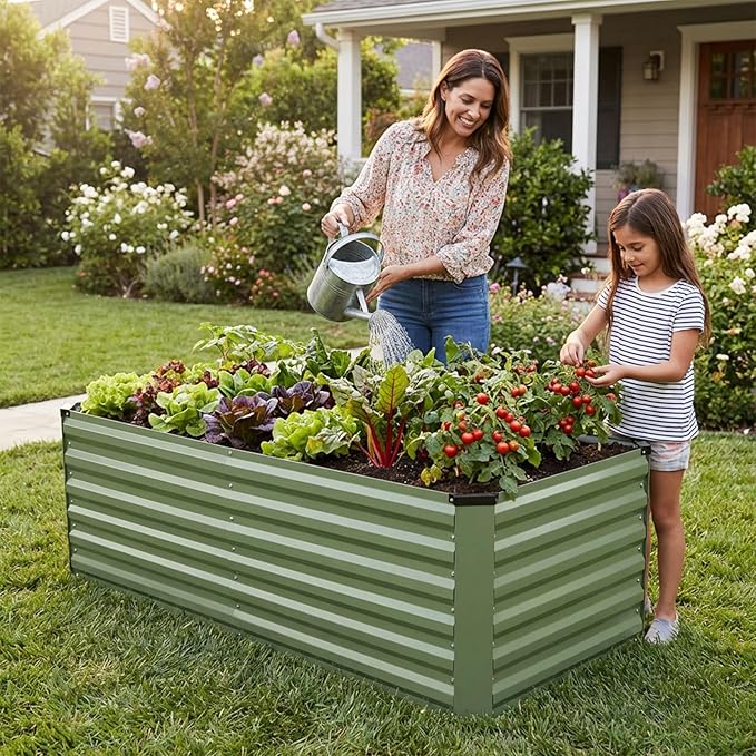 INNO STAGE 6x3x2ft Galvanized Raised Garden Bed, Raised Garden Bed Kit-Metal Planter Box Outdoor, Planting for Vegetables, Fruits, Herbs, Flowers, OliveGreen