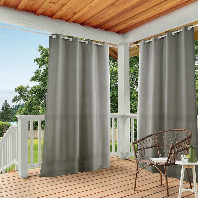 TOWN & COUNTRY BASICS Cabana Solid Heavyweight Indoor Outdoor Curtains, Light Filtering Opacity with Grommet Top, Water Repellent, 2-Pack Set, 54"x120", Medium Grey