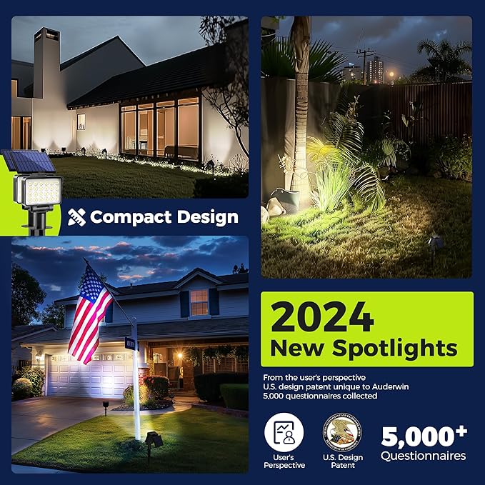 Solar Spot Lights Outdoor Waterproof for Flag, Tree, House, Garden, Yard, 3 Brightness Modes Solar Powered Landscape Spotlights 4 Pack Cool White