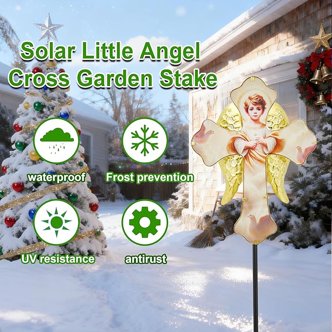 Solar Little Angel, Child Cross Garden Lights for Graves - Angel Wing Memorial Decor, Waterproof Cemetery Solar Stake Lights for Easter, Patio, Yard - Sympathy Gifts for Loved Ones1.