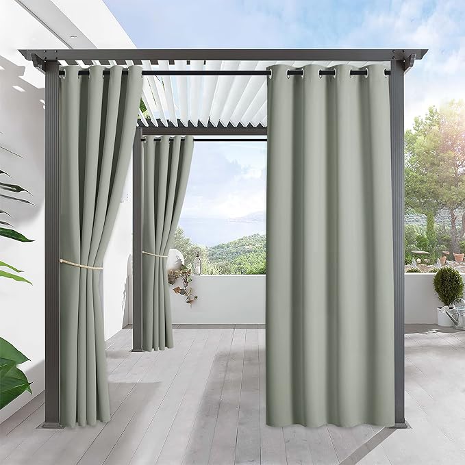 RYB HOME Outdoor Curtains for Patio Waterproof Block Sunlight Thermal Insulated Privacy Assured Thick Outside Curtains for Porch, Gazebo, Pergola, W52 x L95, Sea Green, 1 Panel