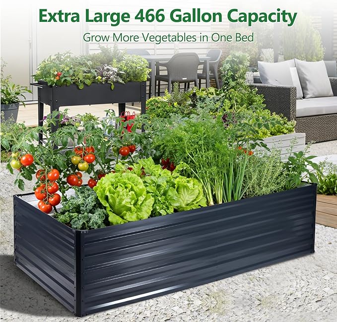 Galvalume Raised Garden Bed 8x4x1.95FT–3X Rust Resistant Aluminum-Zinc Steel,466 Gallon Extra Deep Metal Planter Box, Heavy Duty Outdoor Vegetable Garden Bed for Tomatoes, Potatoes & Root Crops