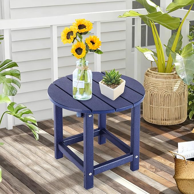 LZRS Round Adirondack Patio Side Table End Table, Outdoor Side Tables for Patio, Backyard,Pool, Indoor Companion, Easy Maintenance & Weather Resistant(Navy Blue)