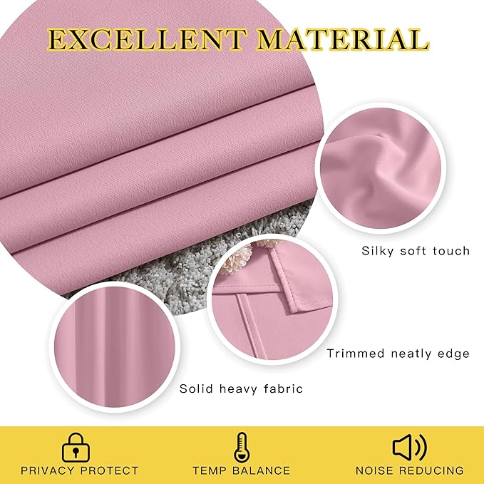 NICETOWN Blackout Curtains & Drapes - Privacy Thermal Efficiency Backdrop Curtains for Bedroom Room Divider Living Room Patio Sliding Glass Door, Wide 80 x Long 144 inch, Rouge Pink, 1 Panel
