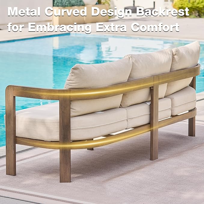 Patio Furniture Set, 4 Pieces Outdoor Furniture Patio Conversation Set with Washable Thick Cushions, Outdoor Couch Patio Sofa Set for Balcony, Porch, Backyard, Beige