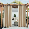 NICETOWN 2 Panels Outdoor Patio Curtains Windproof & Waterproof, Top & Bottom Grommet & Back Tab Light Blocking Drapes Keep Privacy for Yard/Porch with Ropes for Fixed, Biscotti Beige, W52 x L72