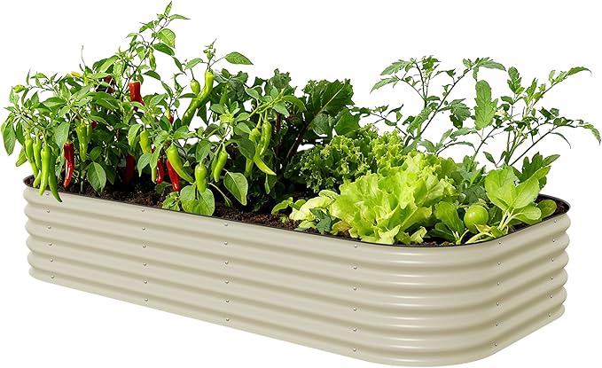 Vego garden Raised Garden Bed Kit, 17" Tall 10 in 1 Jumbo Modular Metal Planter Box for Vegetables, Flowers, Herbs, Pearl White