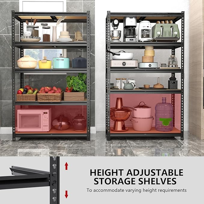 Heavy Duty Garage Shelving,5-Tier Metal Storage Shelves,2400LBS Shelving Unit,Adjustable Shelving Rack, Standing Shelf Units for Garage Storage Warehouse,28''×12''×60'',2 Pack