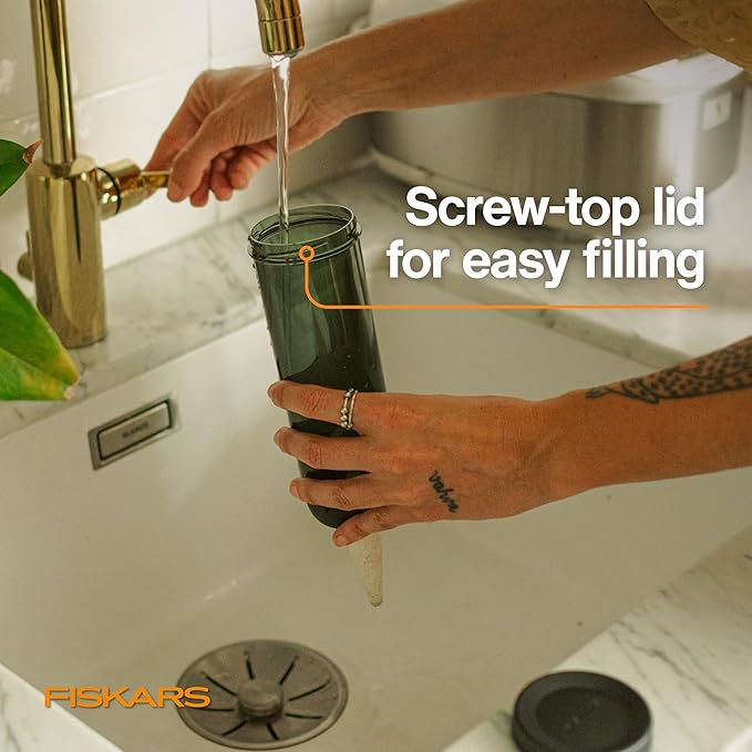 Fiskars LifeWell Watering Spike, Self-Watering System for Indoor Plants, Continuous Hydration Vacation Care & Travel, Porous Ceramic Cone Slow Release, 11.75 oz Capacity, Black