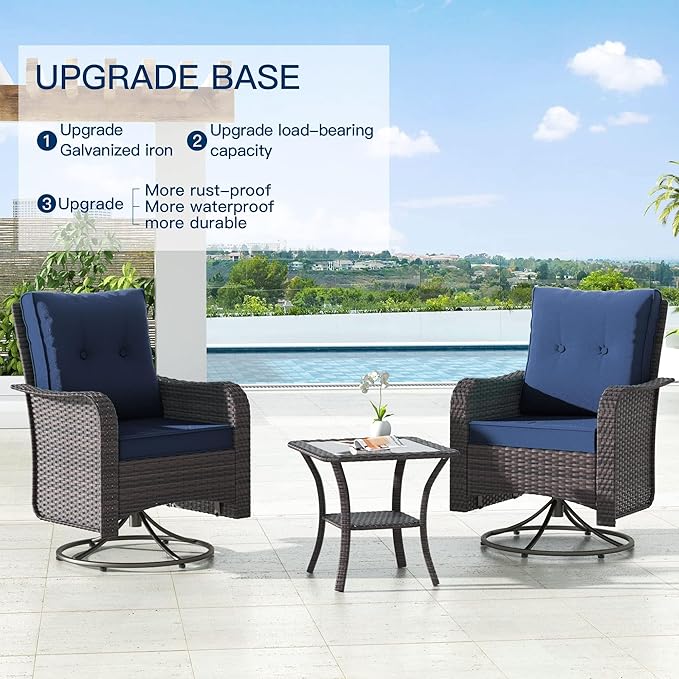 Kullavik 13 Pieces Outdoor Patio Furniture Set,PE Wicker Rattan Sectional Sofa Patio Conversation Sets with 43" 55000BTU Gas Propane Fire Pit Table,Swivel Rocking Chairs Set,Navy Blue