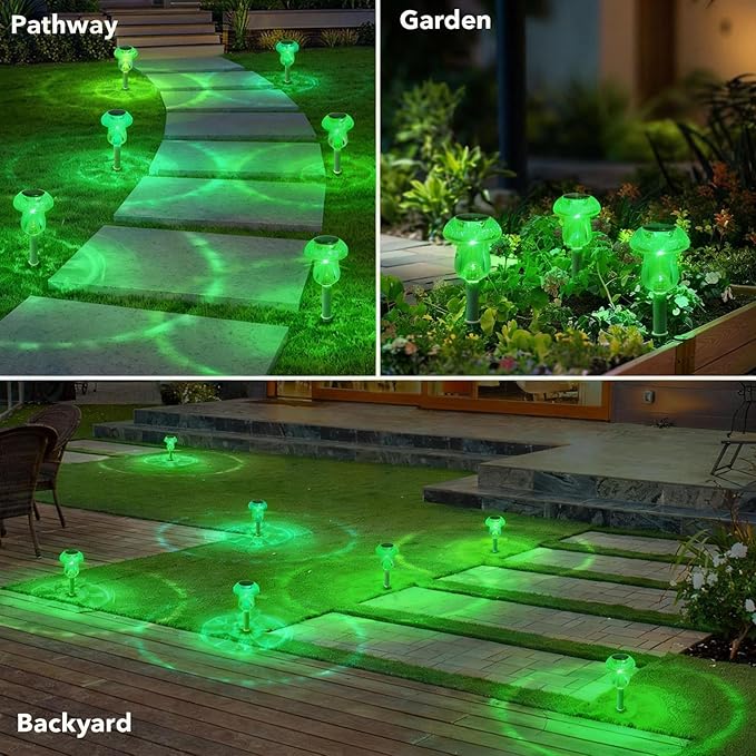 Solar Lights Outdoor, St Patricks Day 8 Pack Mushroom Landscape Lights Waterproof, Solar Powered LED Lighting for Garden Yard Path Pathway Lawn Walkway Driveway Backyard Decor (Green)