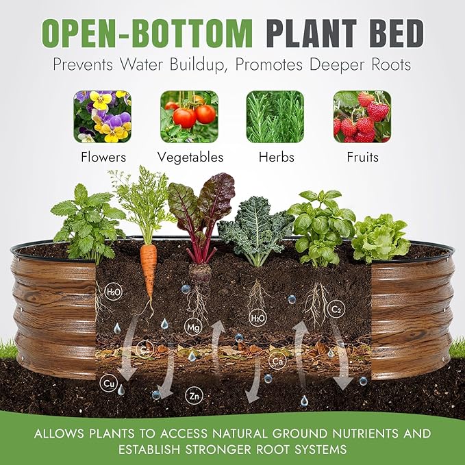 INNO STAGE 3Pcs Galvanized Raised Garden Bed Kit, Outdoor Metal Raised Garden Beds for Vegetables, Rust-Resistant & Easy Assembly, 4x2x1ft Oval Raised beds for Gardening, Flowers, Herbs (CoatedGrain)