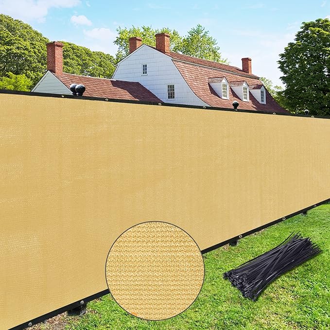 UPGRADE Privacy Fence Screen 6'x35' Sand Outdoor 90% Visibility Blockage 170 GSM Mesh Shade Cover Panels for Backyard,Balcony,Home Decoration with Zip Ties,Customized Avaliable