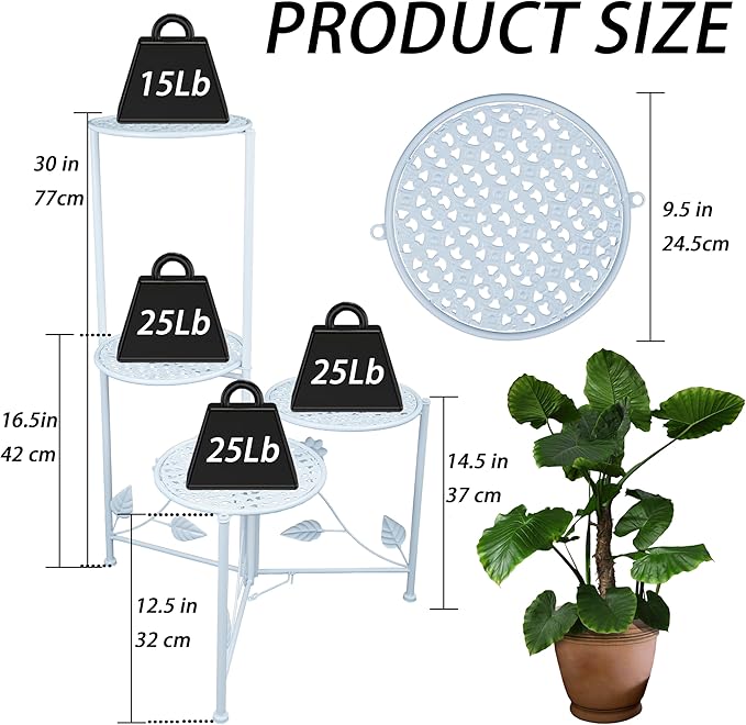 Plant Stand Indoor Outdoor, 3/4 Tier 30" Tall Metal Flower Pot Holder Shelves for Multiple Plants, Multi Tiered Planter Rack Display Shelf for Patio Garden Living Room Corner(White)