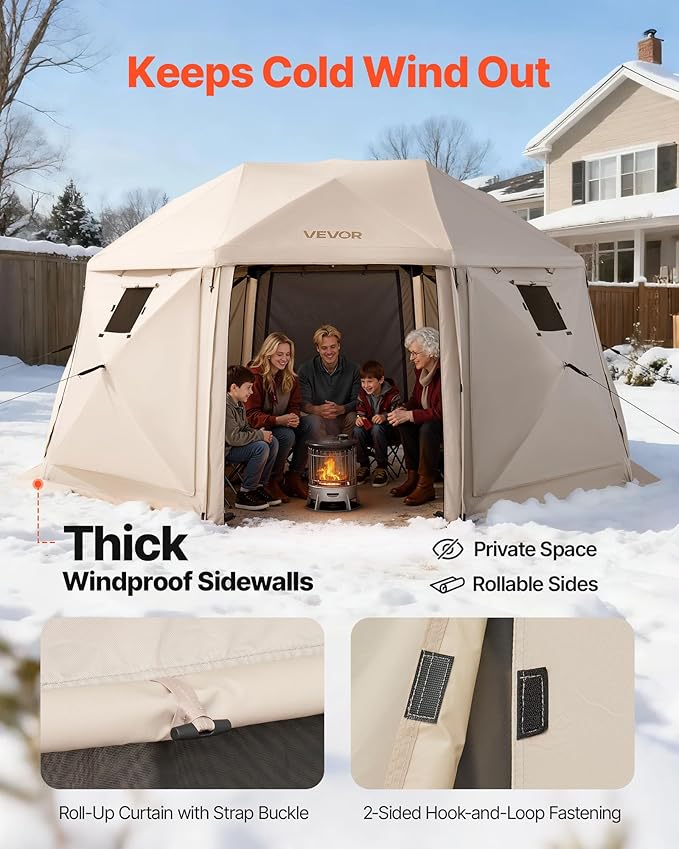 VEVOR Pop up Gazebo Screen Tent, 12 x 12 ft, 13-Sided Spherical Camping Canopy Tent with Removable Top & Carry Bag, Quick-Set & Bite-Proof, Screen House Sun Shelter for 8-10 Persons, Beige
