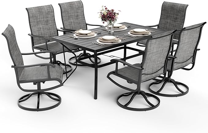 Pamapic 7-Piece Patio Dining Furniture Set with Swivel Chairs, Outdoor Table & 6 Textilene Chairs for Garden, Backyard, Pool, Deck, Gray