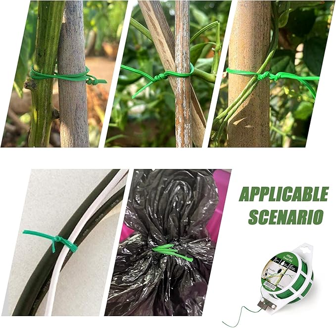 Green Garden Wire, Sturdy Plant Ties for Support with Cutter, 492FT/150m, Indoor, Outdoor, Home and Office Use