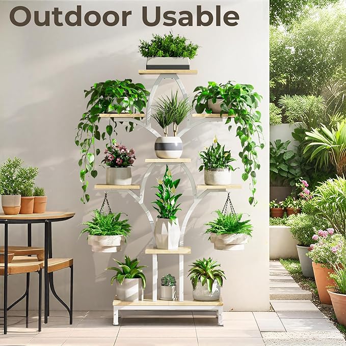 Plant Stand Indoor with 4 Grow Lights - 63" Tall Plant Shelf- 8 Tiered Corner Plant Flower Stands Display Shelves for Home, Patio (White)
