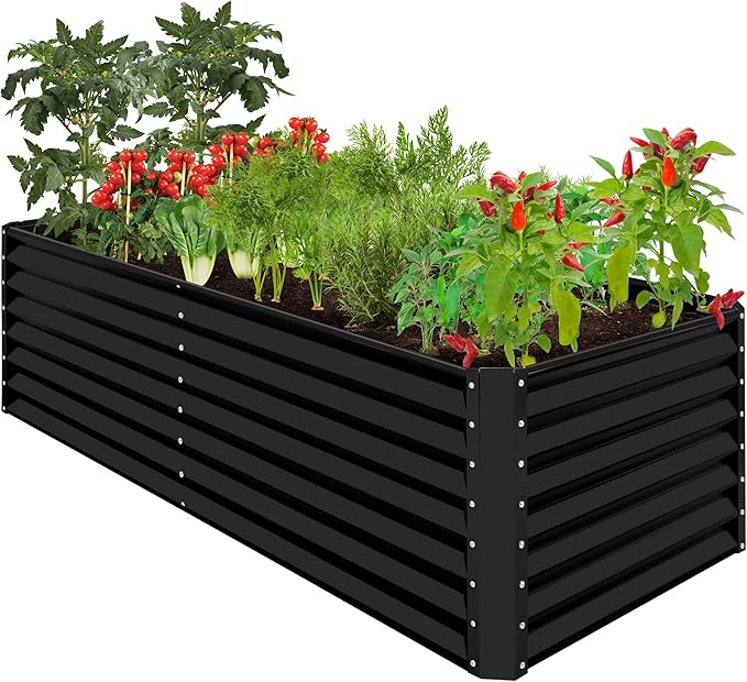 Best Choice Products 8x4x2ft Outdoor Metal Raised Garden Bed, Deep Root Planter Box for Vegetables, Herbs & Flowers, 478-Gallon Capacity, 100% Non Toxic Materials - Black