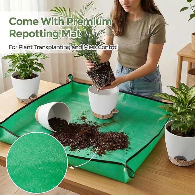 Plant Pots, 12" 10" 6" 8" Inch Self Watering Pots with Water Level Indicator, Set of 5 Flower Pots Indoor with Drainage Holes, Modern Planters for Indoor Outdoor Plants, Room & Office Décor