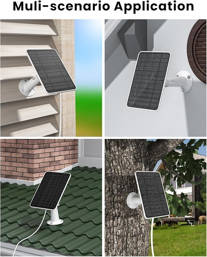 5W Solar Panel Charger Compatible with Arlo Essential 2K Outdoor Camera(2nd Gen)/Essential Outdoor XL(2nd Gen)/Essential Spotlight, IP65 Waterproof 10ft USB-C & Micro USB Cable & Wall Mount, 4 Pack