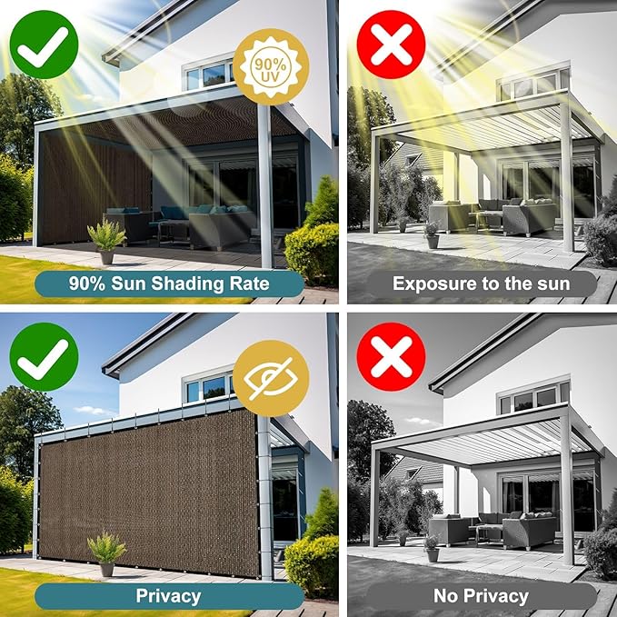 Shade&Beyond 90% Sun Shade Cloth with Grommets, 8' X 12' Pergola Shade Cover Canopy, Mesh Tarp Sun Screens for Patio, Outdoor, Garden, Backyard, Mocha
