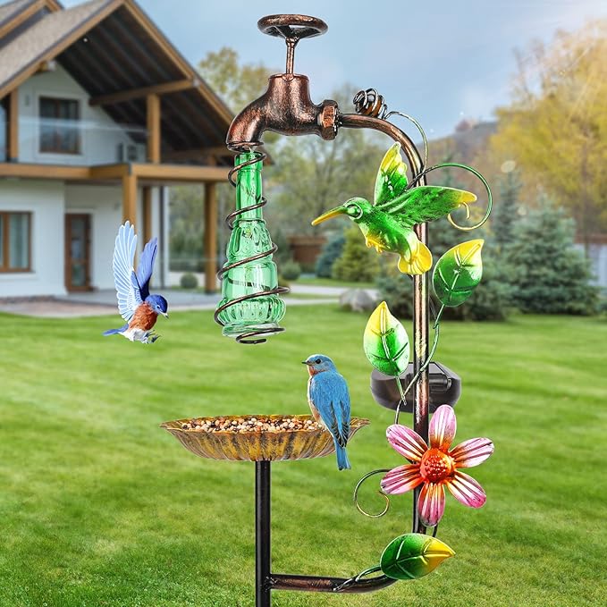 Bshine Solar Garden Decoration Outdoor Light - Waterdrop Metal Hummingbird Solar Stake,Waterproof Garden Decor Path,Lawn and Yard Art Gift for Mom, Green