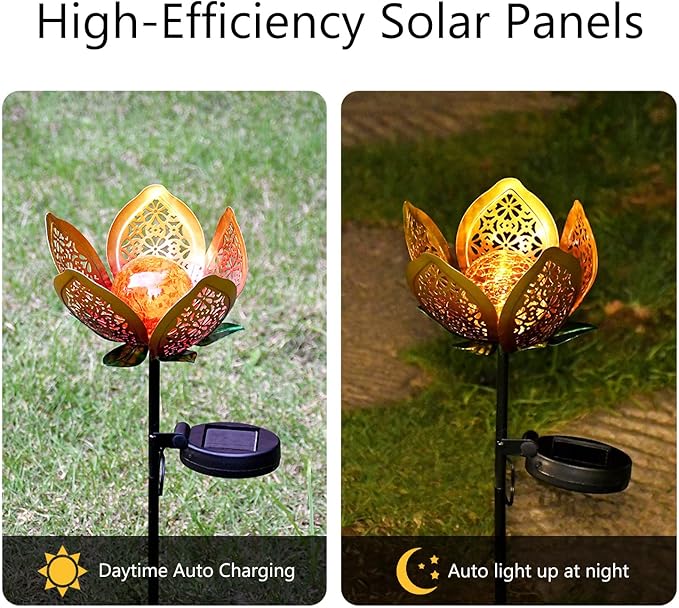Solar Lights Outdoor Garden Decor,LED Lotus Flower Lamp, Metal Tulip Solar Lawn Lamp for Courtyard Decoration, Garden Gifts for Women