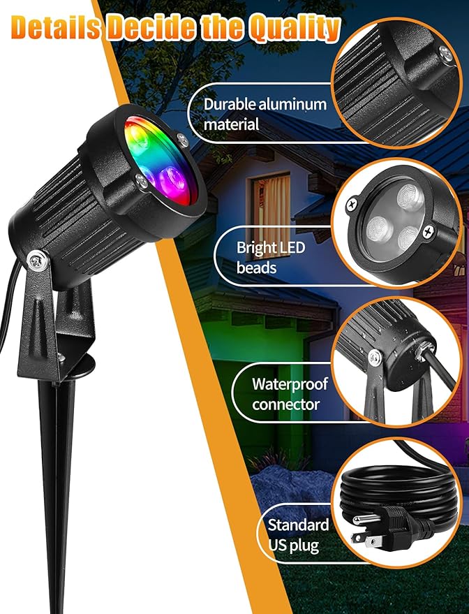 OurLeeme Lawn Flood Light Stake, 2-in-1 Waterproof Outdoor Remote controlle Landscape Lighting Spotlight Wall Light for Yard Garden Driveway Pathway Pool (4 Pack)
