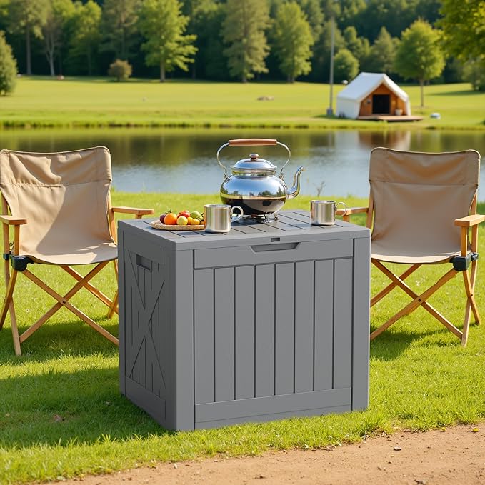 Patiowell 43 Gallon Resin Deck Box, Outdoor Storage Box for Patio Furniture, Deliveries, Pool Supplies,Waterproof and Lockable (Grey)