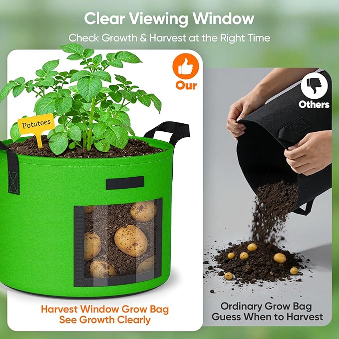 15 Gallon Potato Grow Bags: Set of 5 Colorful Gardening Supplies Fabric Pots with Harvest Window Reinforced Handles - Planting Container for Vegetable Tomatoes Carrot Flowers Balcony Patio Use