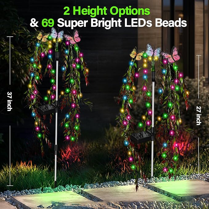 Solar Garden Lights Outdoor Decorative Waterproof, 69LED Swaying Tree Solar Lights for Outside, Butterfly Flower Lights Solar Power Yard Decor for Pathway Patio Lawn Grave Decorations